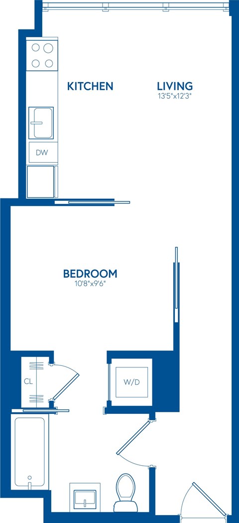 Floor plan for 1 bed, 1 bath, 507 sqft